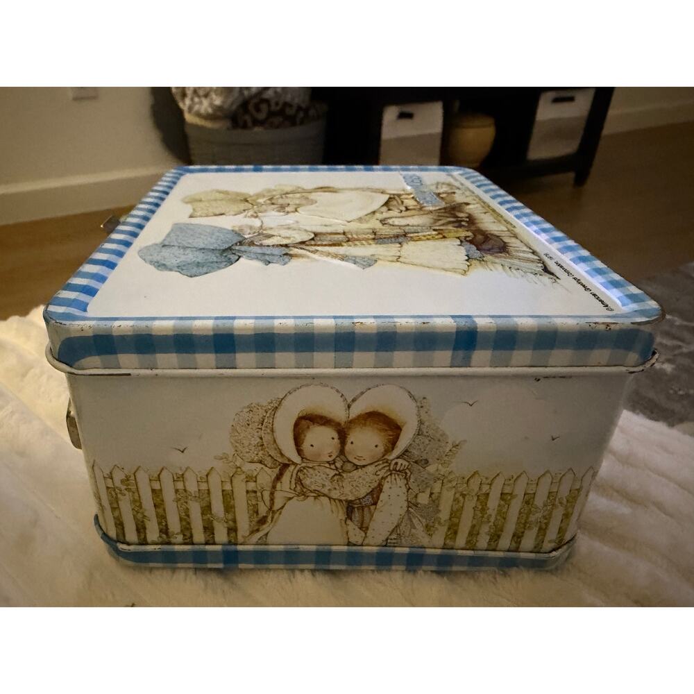 Vtg 1979 Holly Hobbie Metal Lunch Box with Matching Aladdin Thermos Blue Gingham - Picture 3 of 8